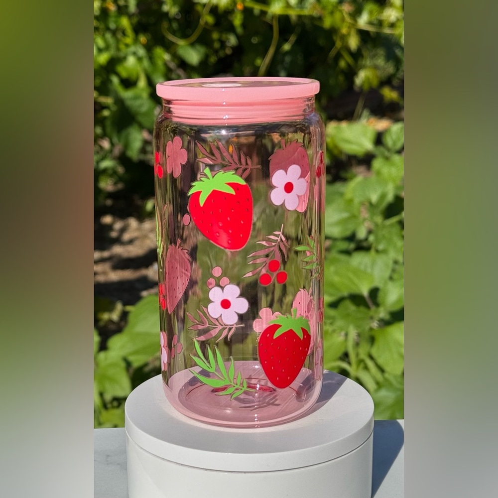 Strawberry Floral Clear Tumbler